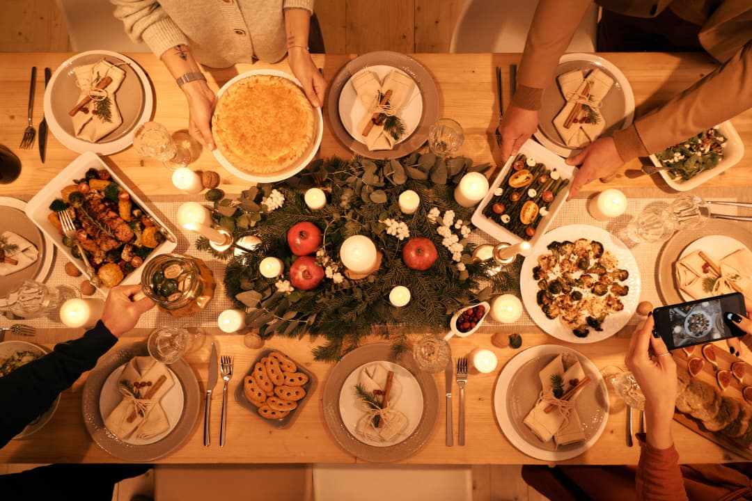 Table filled with holiday food boxes